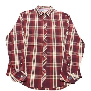 Penguin Original Mens Shirt Long Sleeve Large Classic Fit Plaid Red Maroon